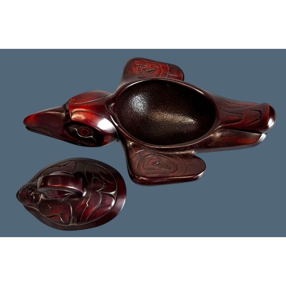 BOMA Canada Hand Carved Solid Wood Raven Trinket Box 9 Inch Brown - Picture 5 of 7